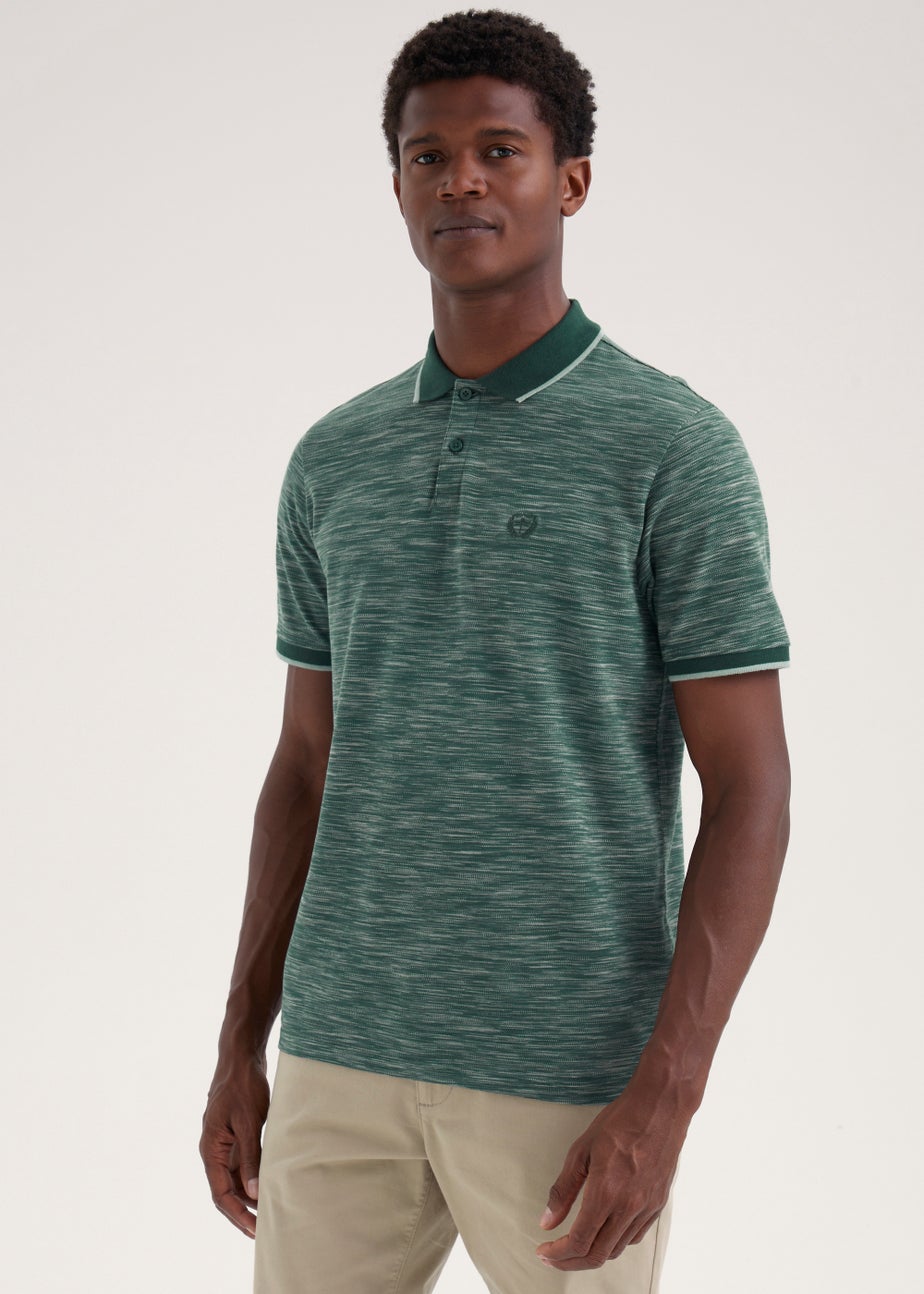 Khaki Space Dye Print Tipped Polo Shirt