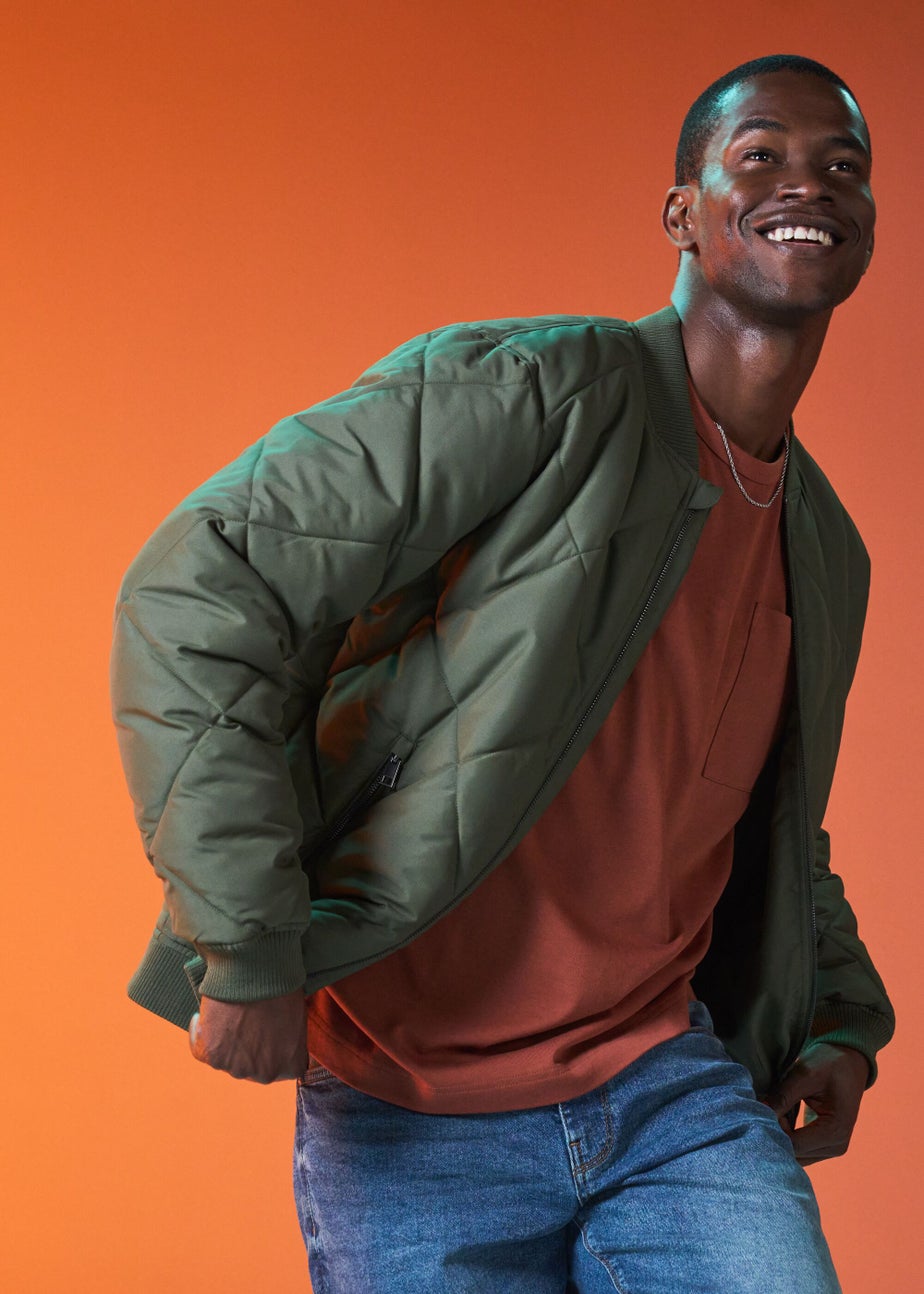 Khaki Quilted Bomber Jacket