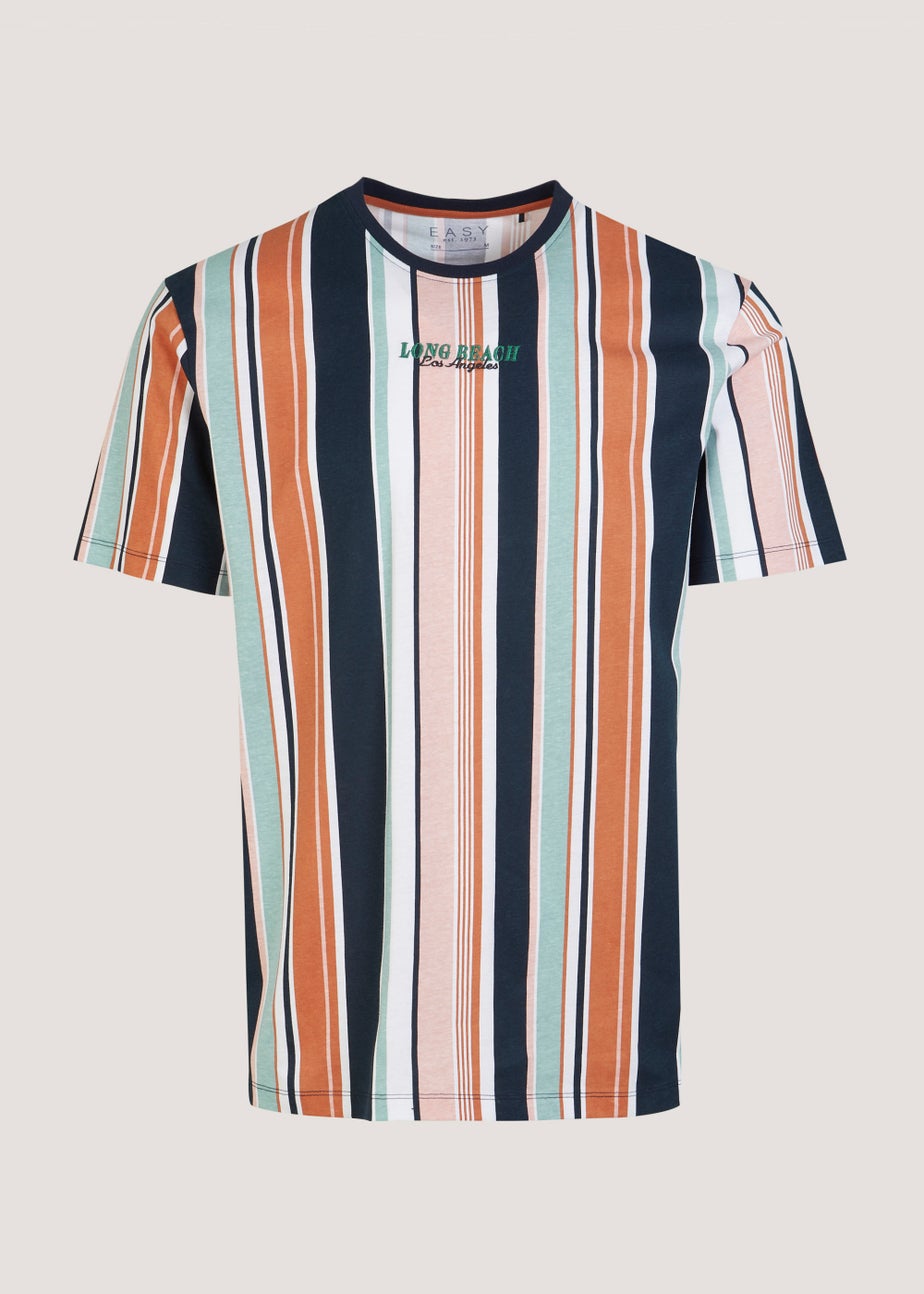 Orange Vertical Stripe Print T-Shirt