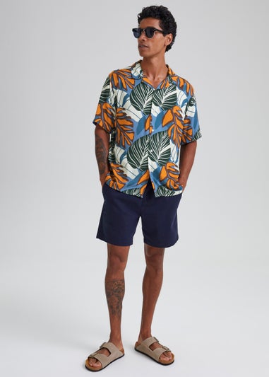 Multicoloured Leaf Print Revere Short Sleeve Shirt