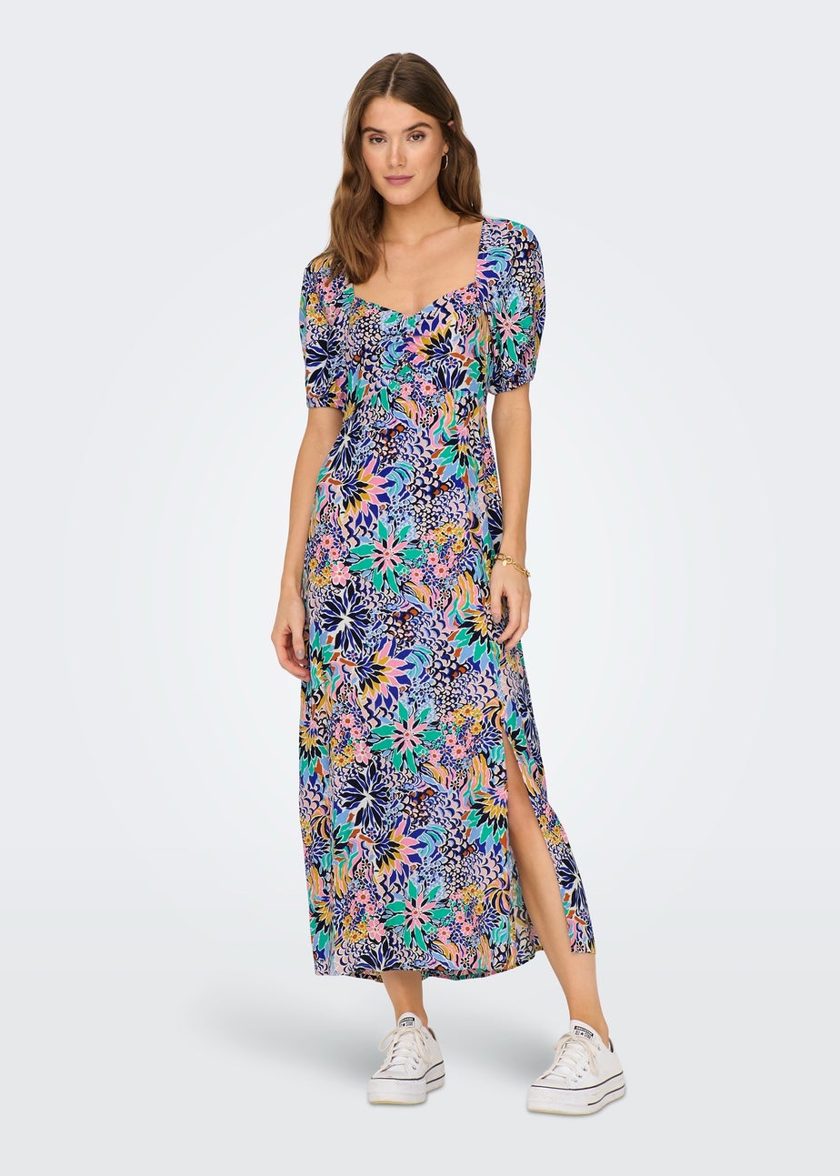 JDY Blue Print Short Sleeve Midi Dress