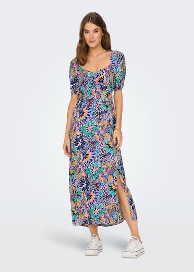 JDY Blue Print Short Sleeve Midi Dress