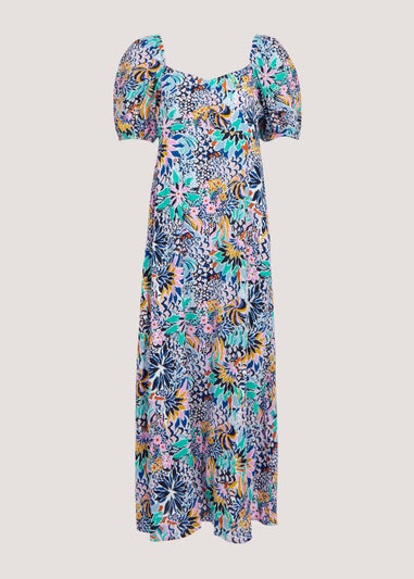 JDY Blue Print Short Sleeve Midi Dress