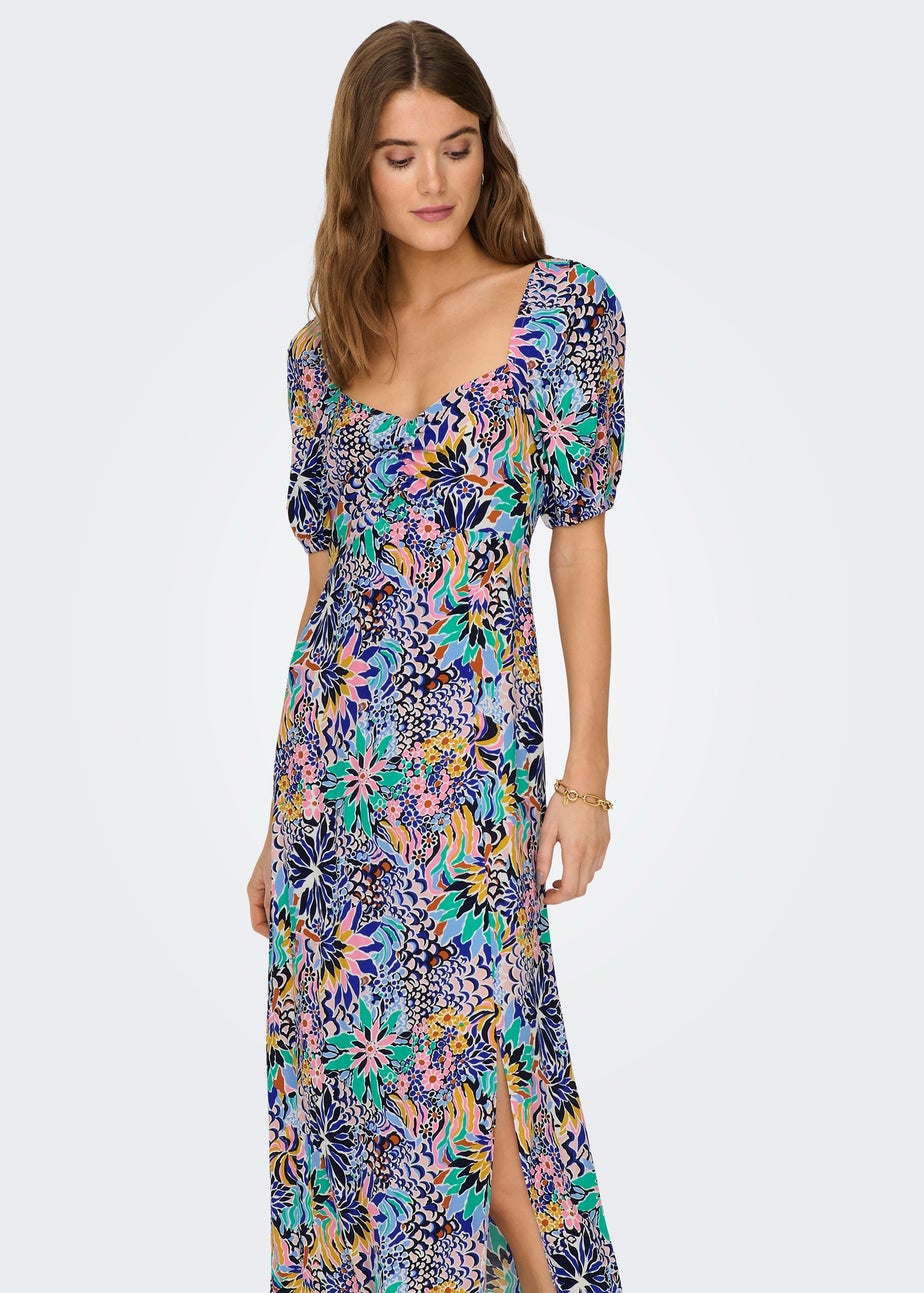 JDY Blue Print Short Sleeve Midi Dress