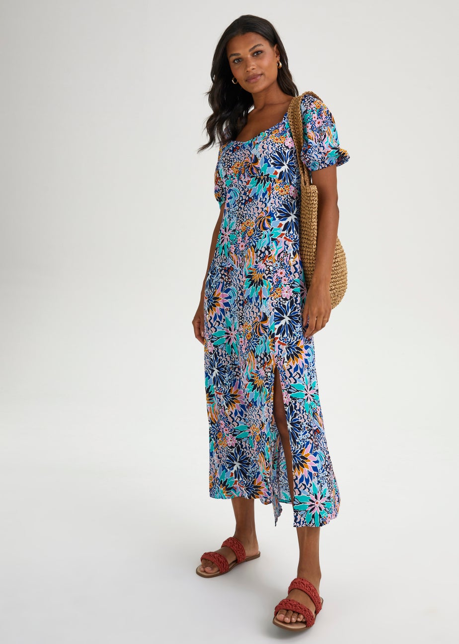 JDY Blue Print Short Sleeve Midi Dress
