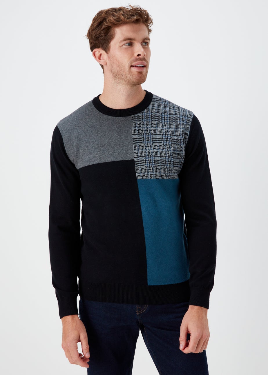Black Block Print Crewneck Long Sleeve Jumper