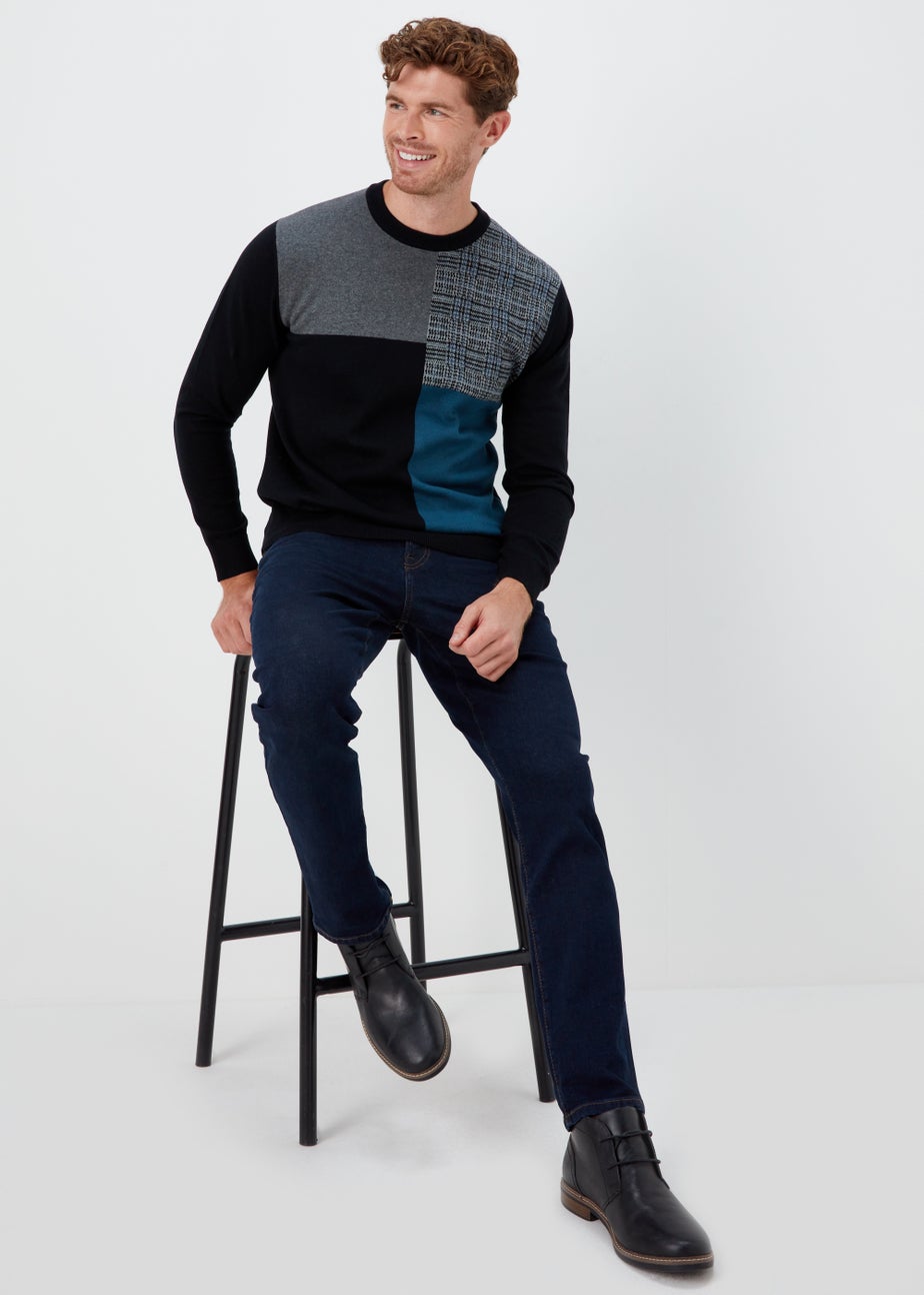 Black Block Print Crewneck Long Sleeve Jumper