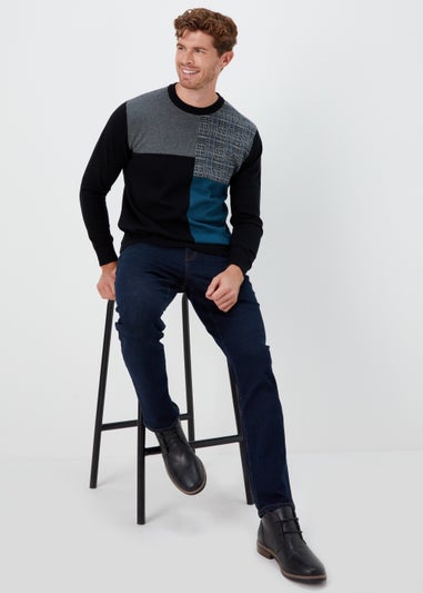 Black Block Print Crewneck Long Sleeve Jumper