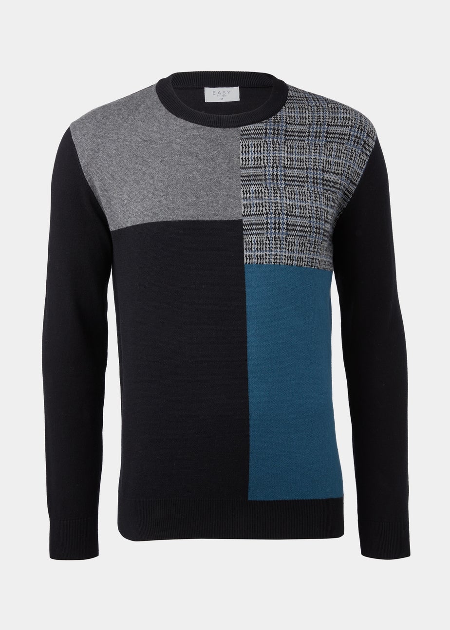 Black Block Print Crewneck Long Sleeve Jumper