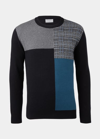 Black Block Print Crewneck Long Sleeve Jumper