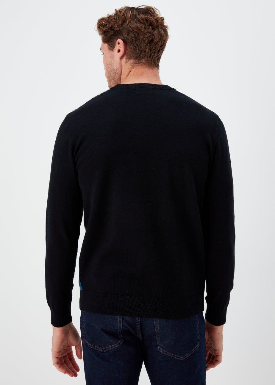 Black Block Print Crewneck Long Sleeve Jumper