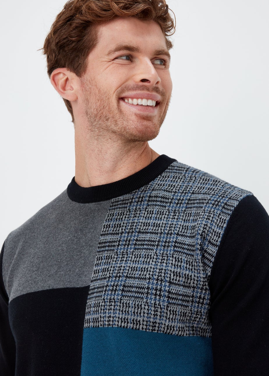 Black Block Print Crewneck Long Sleeve Jumper