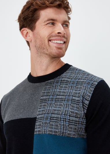 Black Block Print Crewneck Long Sleeve Jumper