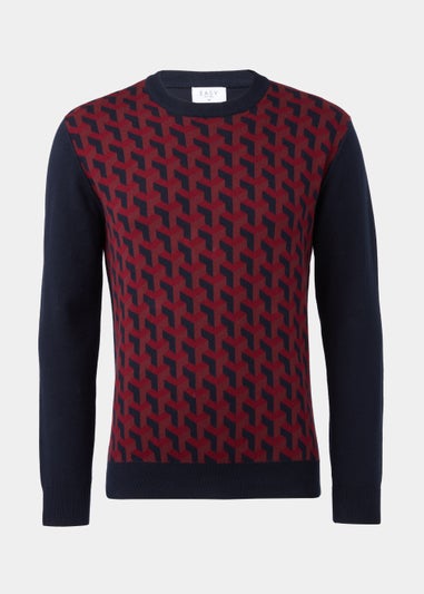 Burgundy Geo Print Crewneck Long Sleeve Jumper