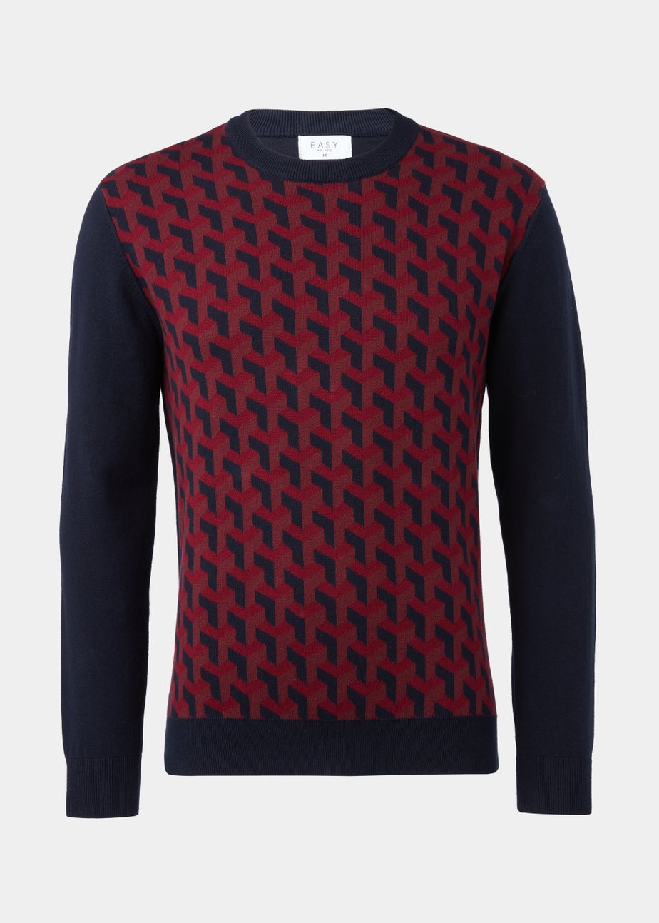 Burgundy Geo Print Crewneck Long Sleeve Jumper