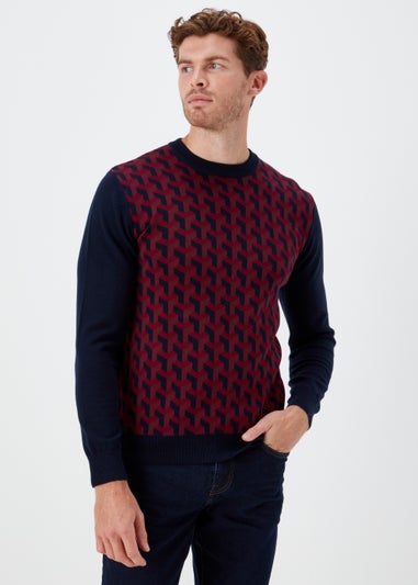 Burgundy Geo Print Crewneck Long Sleeve Jumper