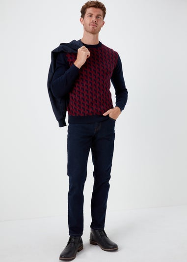 Burgundy Geo Print Crewneck Long Sleeve Jumper