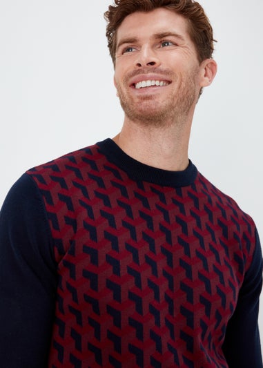Burgundy Geo Print Crewneck Long Sleeve Jumper