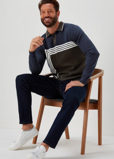 Khaki Block Print Long Sleeve Polo Shirt