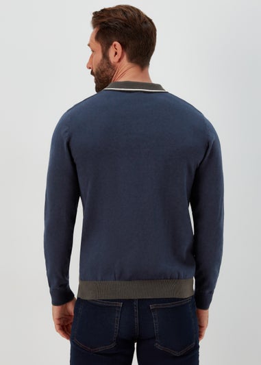 Khaki Block Print Long Sleeve Polo Shirt