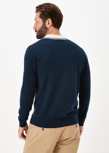 Navy Stripe Long Sleeve Polo Shirt