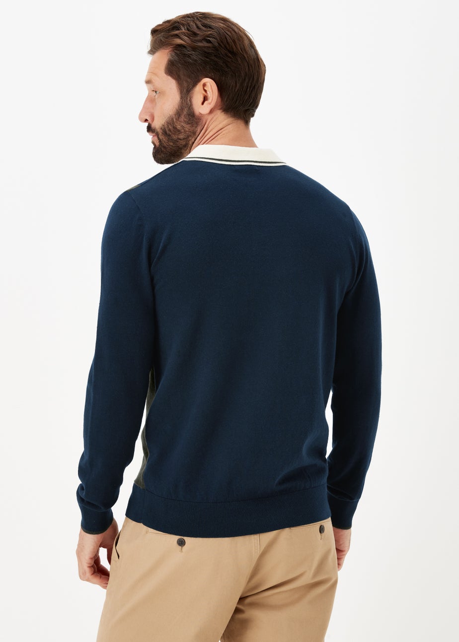 Navy Stripe Long Sleeve Polo Shirt