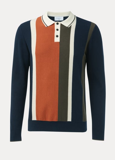 Navy Stripe Long Sleeve Polo Shirt