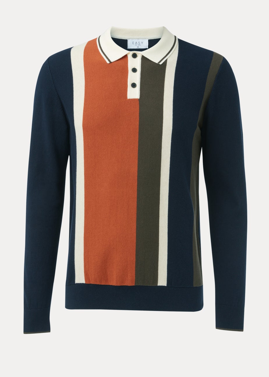 Navy Stripe Long Sleeve Polo Shirt