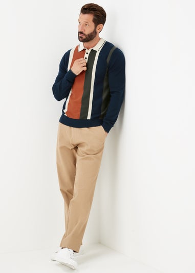 Navy Stripe Long Sleeve Polo Shirt