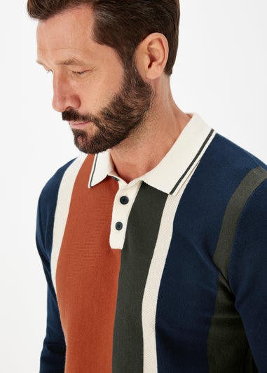 Navy Stripe Long Sleeve Polo Shirt