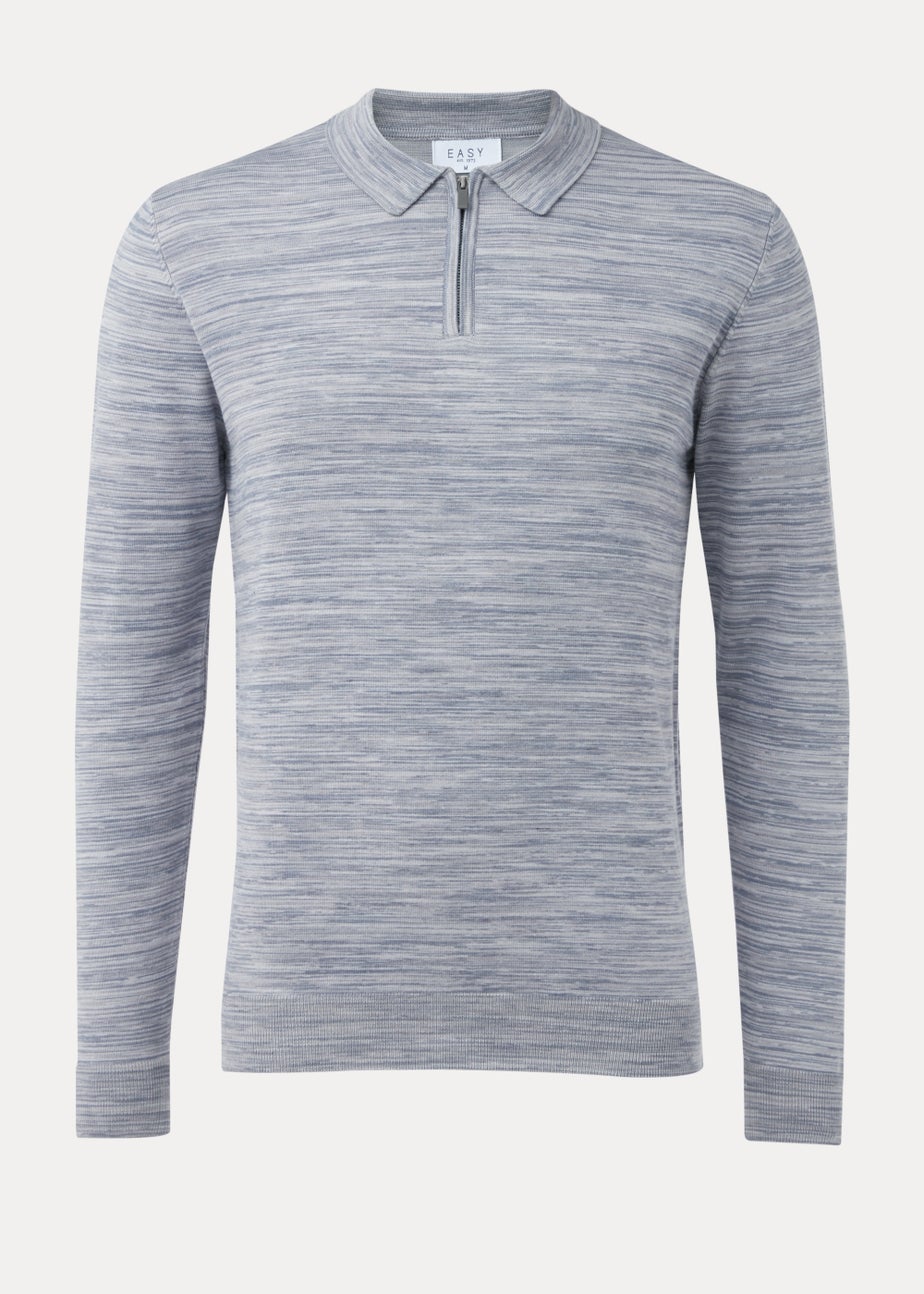 Blue Space Dye Zipped Polo Shirt