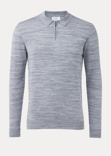 Blue Space Dye Zipped Polo Shirt