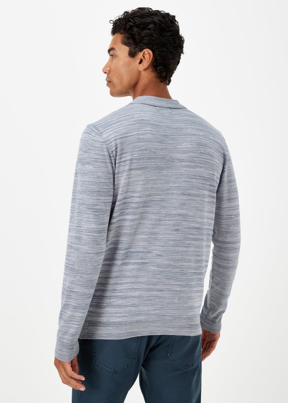 Blue Space Dye Zipped Polo Shirt