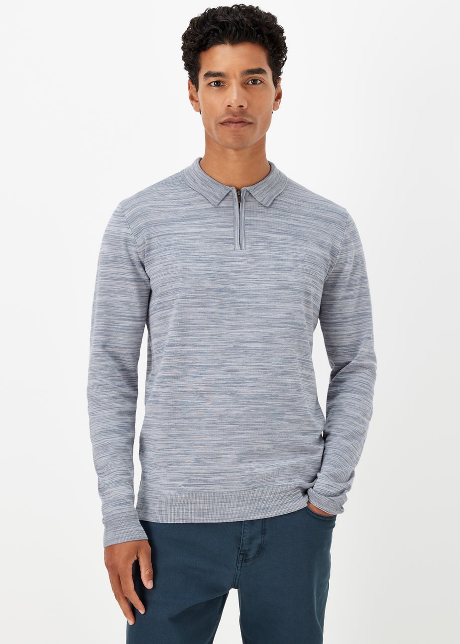 Blue Space Dye Zipped Polo Shirt