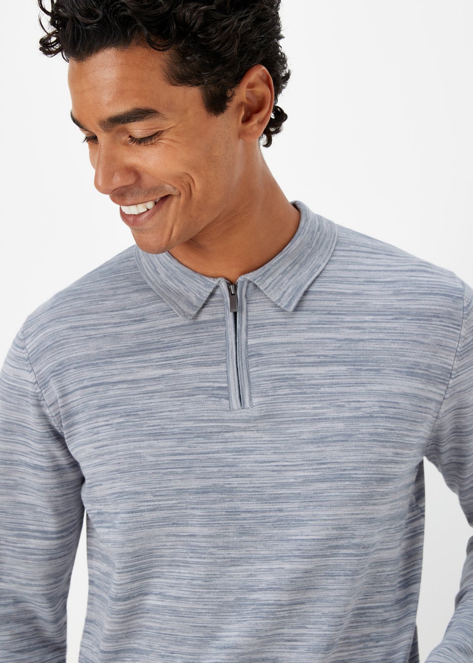 Blue Space Dye Zipped Polo Shirt