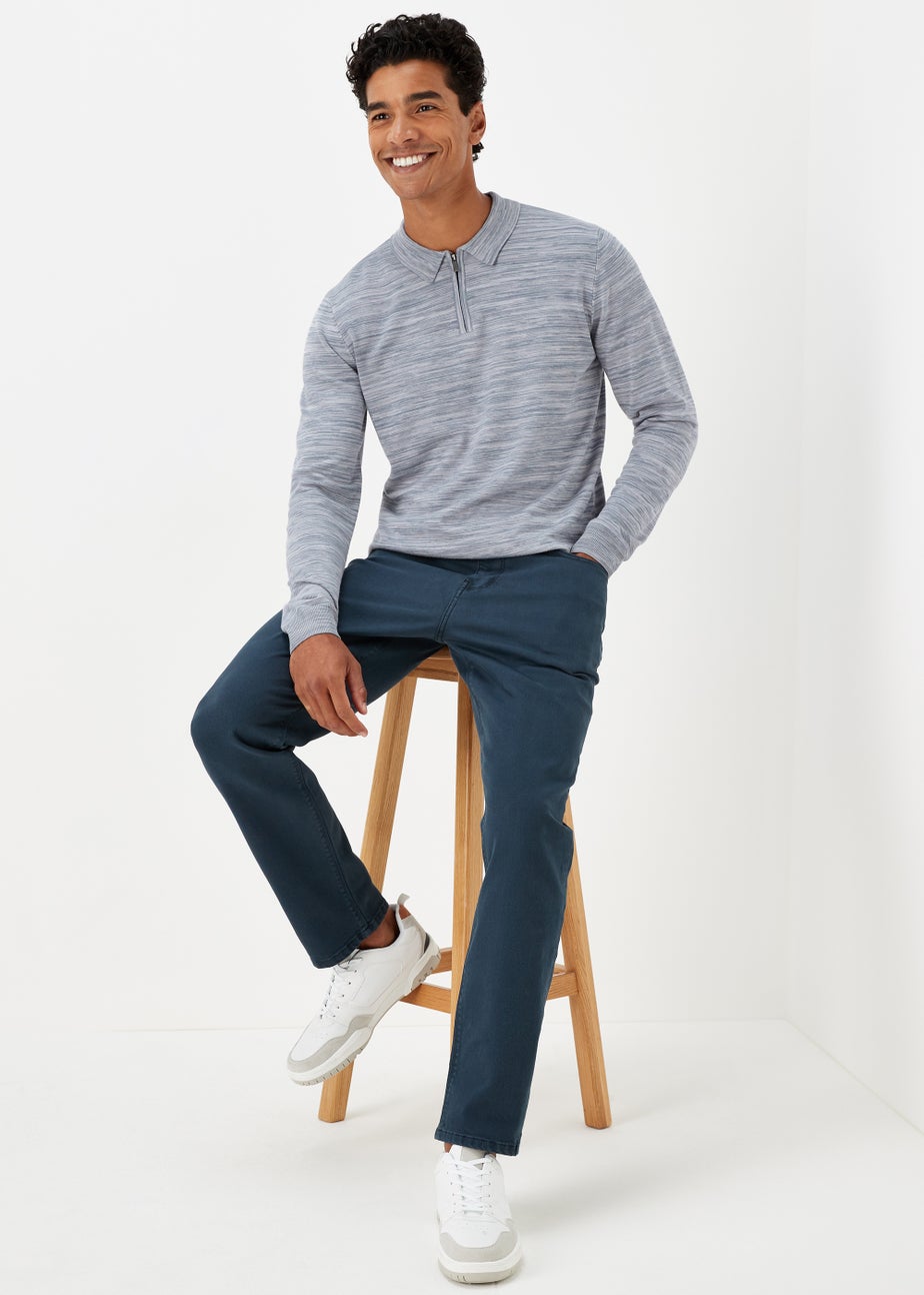 Blue Space Dye Zipped Polo Shirt