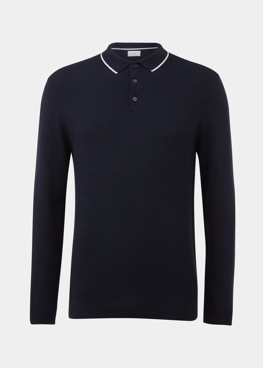 Navy Textured Polo Shirt