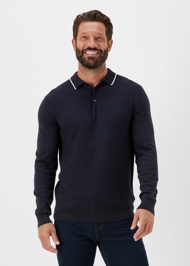 Navy Textured Polo Shirt