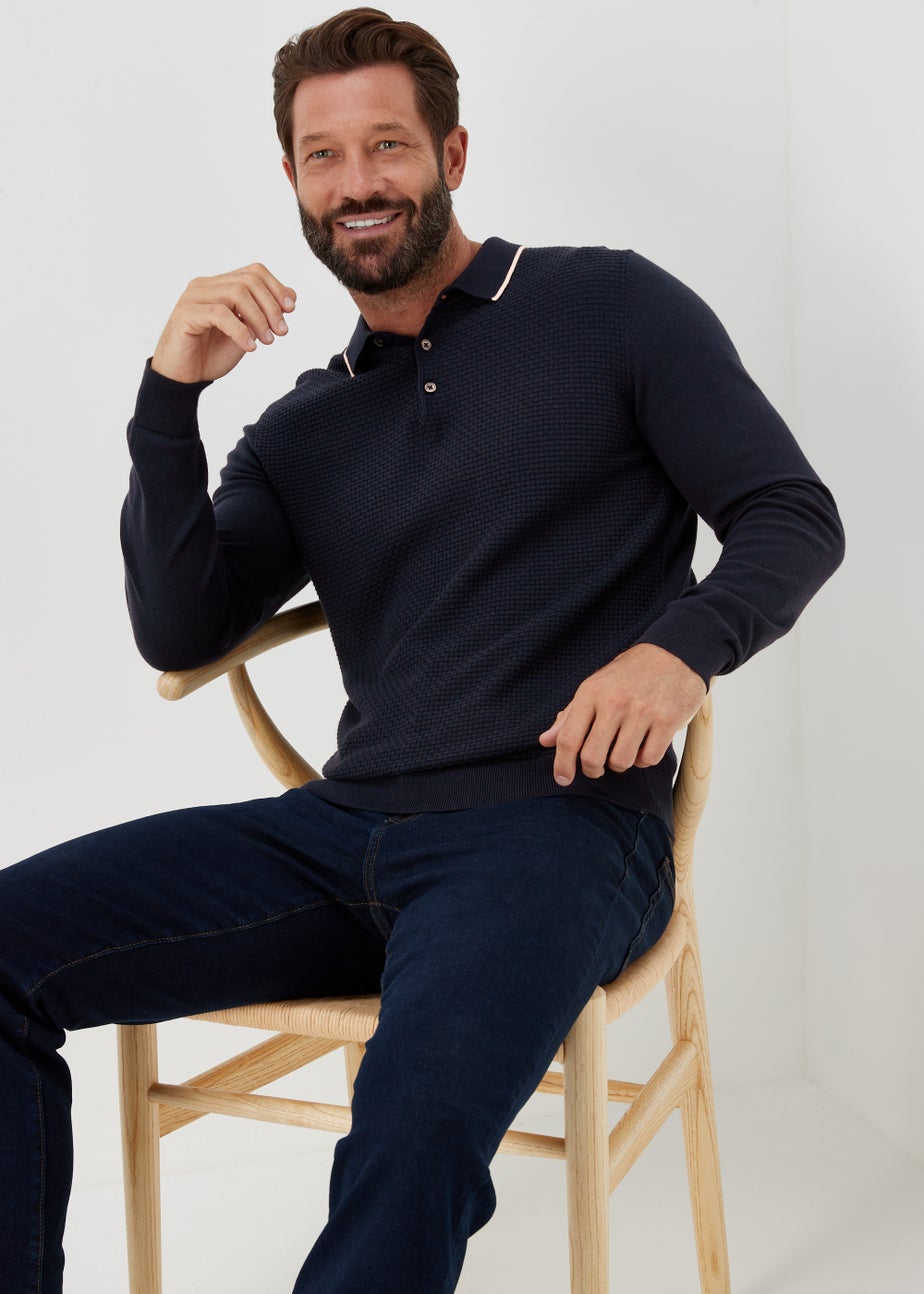 Navy Textured Polo Shirt
