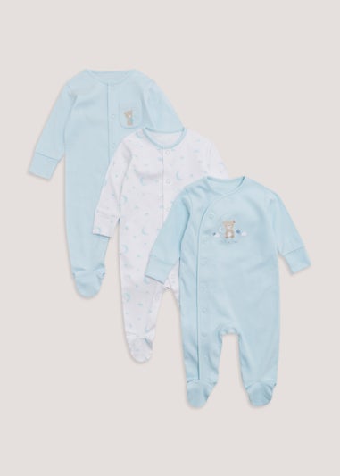 Baby 3 Pack Blue Layette Sleepsuit (Tiny Baby-18mths)