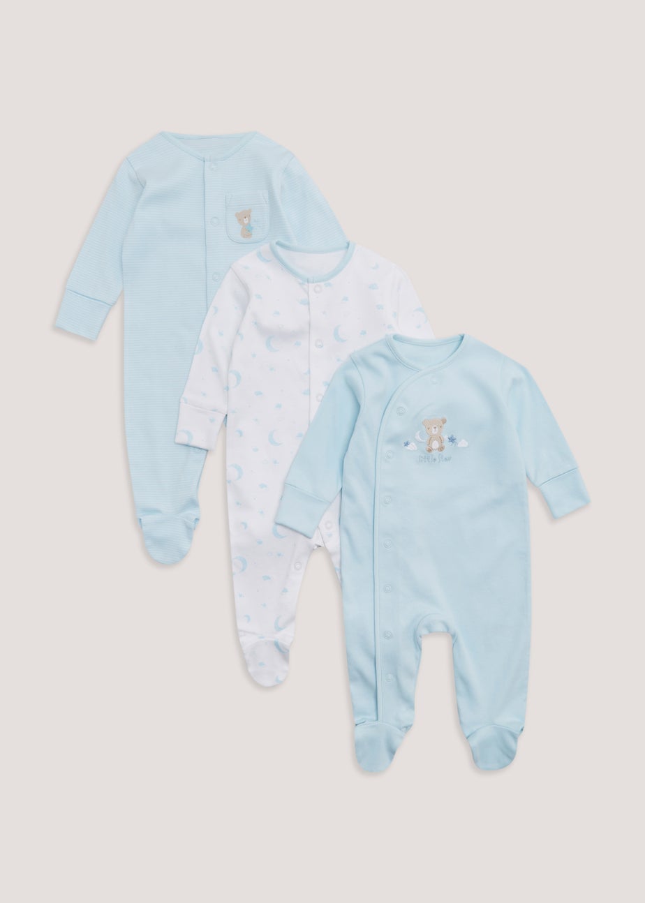 Baby 3 Pack Blue Layette Sleepsuit (Tiny Baby-18mths)