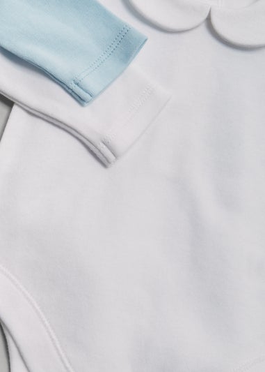 Baby 2 Pack Blue & White Layette Bodysuits (Tiny Baby-18mths)