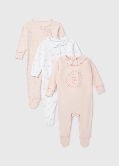 Baby 3 Pack Pink Sleepsuits (Tiny Baby-18mths)