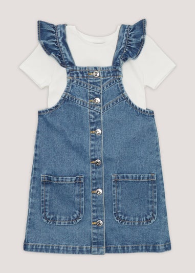 Girls Denim Pinafore Dress & T-Shirt Set (4-13yrs)