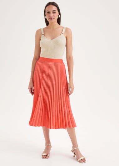 Et Vous Coral Pleated Midi Skirt