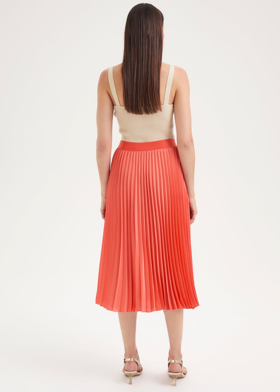 Et Vous Coral Pleated Midi Skirt