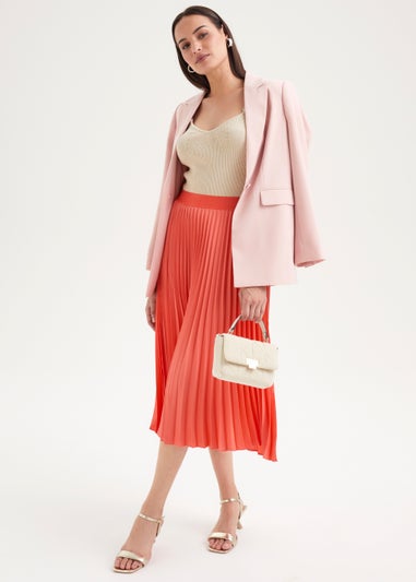 Et Vous Coral Pleated Midi Skirt