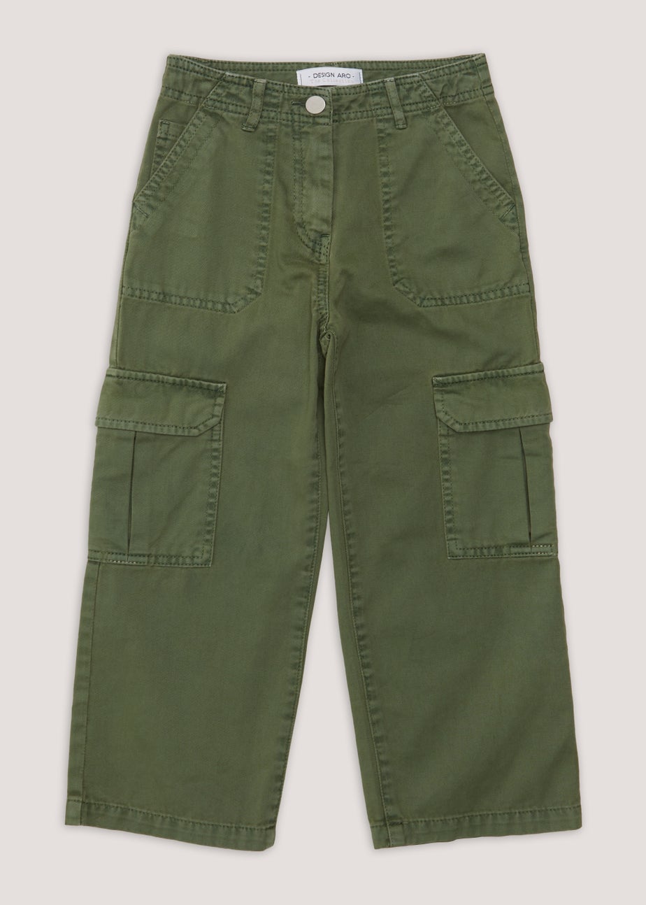 Girls Khaki Straight Fit Cargo Trousers (4-15yrs)