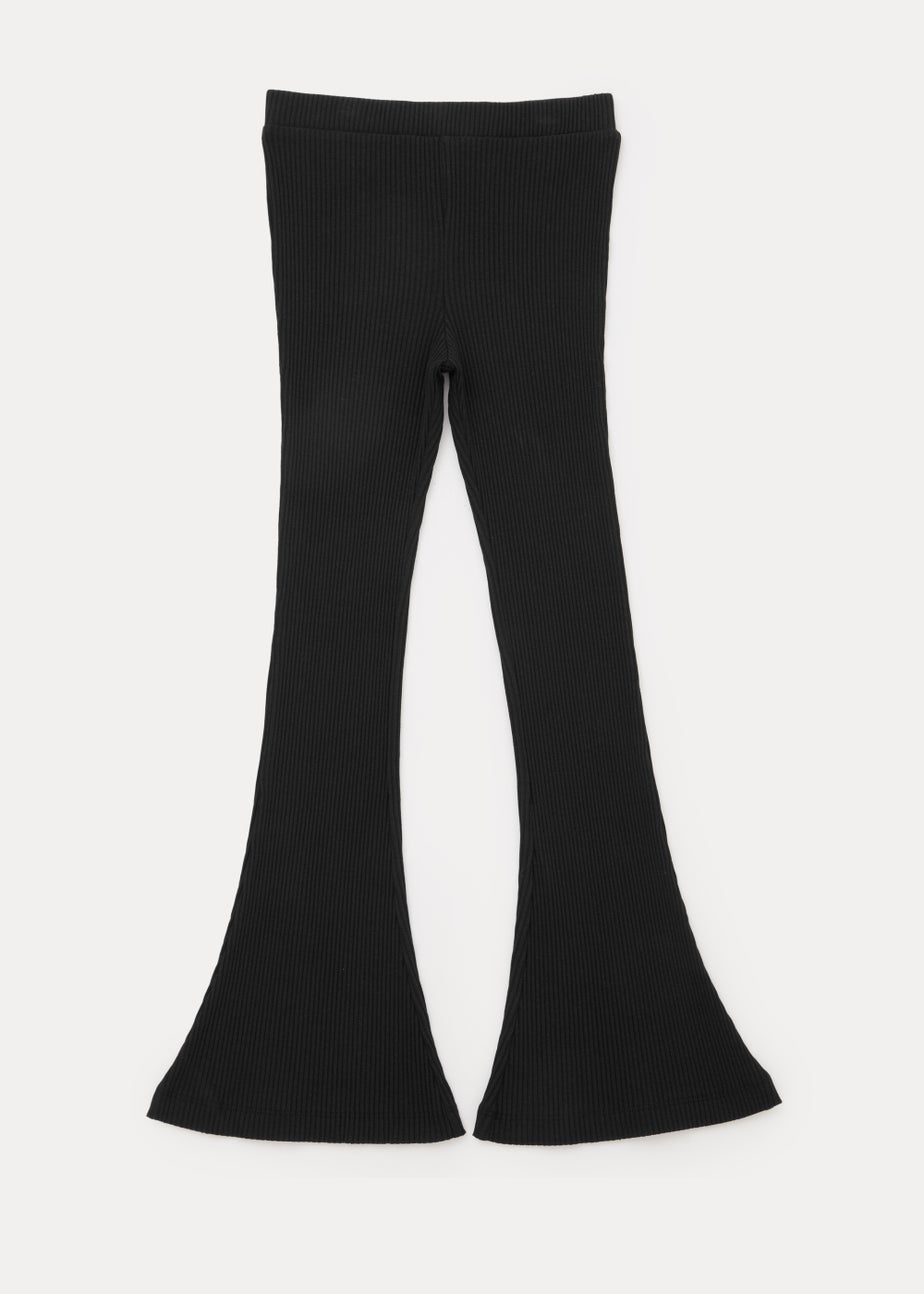 Girls Black Ribbed Flared Leggings (4-15yrs)