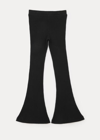Girls Black Ribbed Flared Leggings (4-15yrs)